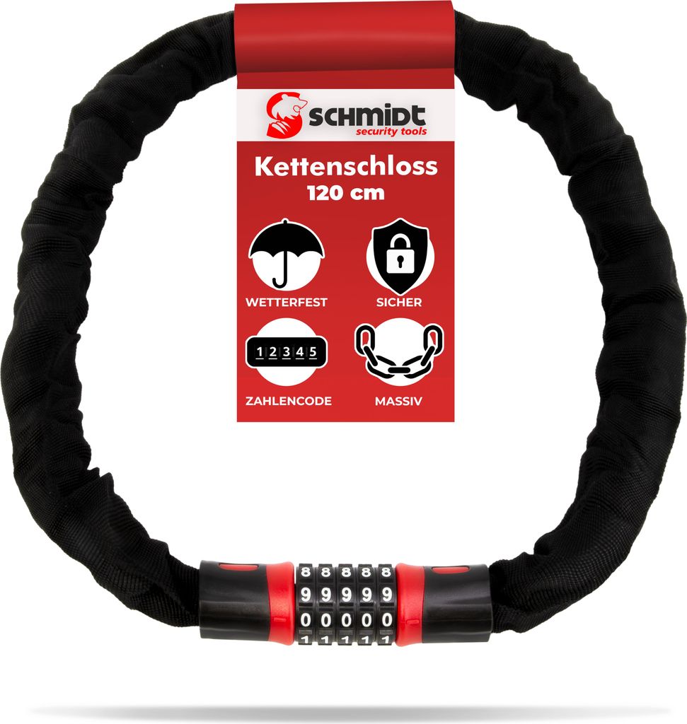 SCHMIDT security tools KS1000 Fahrradschloss Zahlenschloss 6mm 120cm 5-stelliges Kettenschloss