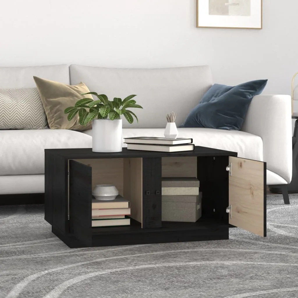 Tavolino da Caffè Nero 80x50x40 cm Legno Pino Massiccio Design - 3