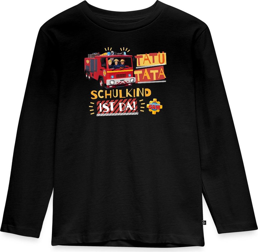 Spreadshirt Feuerwehrmann Sam Tatü Tata Schulkind Ist Da Kinder Premium Langarmshirt, 98/104 (2 Jahre), Schwarz