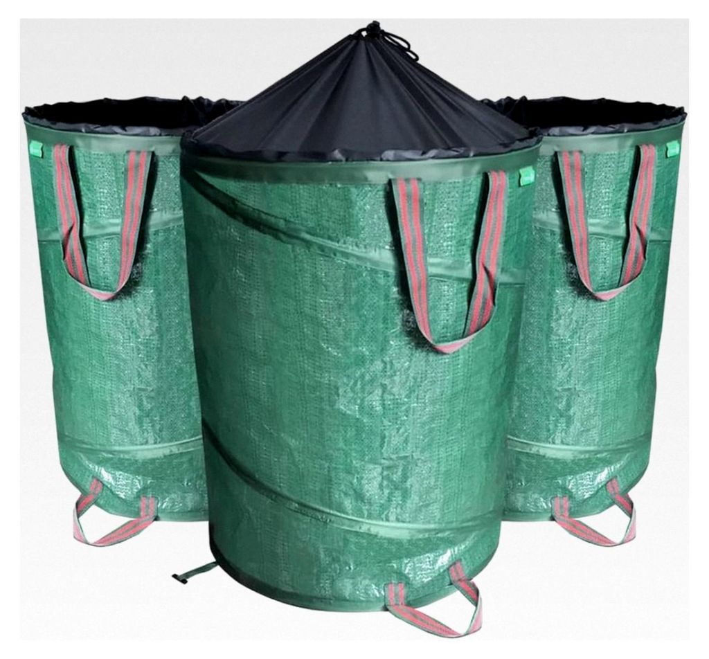 Faltbarer Gartensack mit Griffen und Kordelzugverschluss, 3er Set, 100 L, Selbstaufstellend, Grün