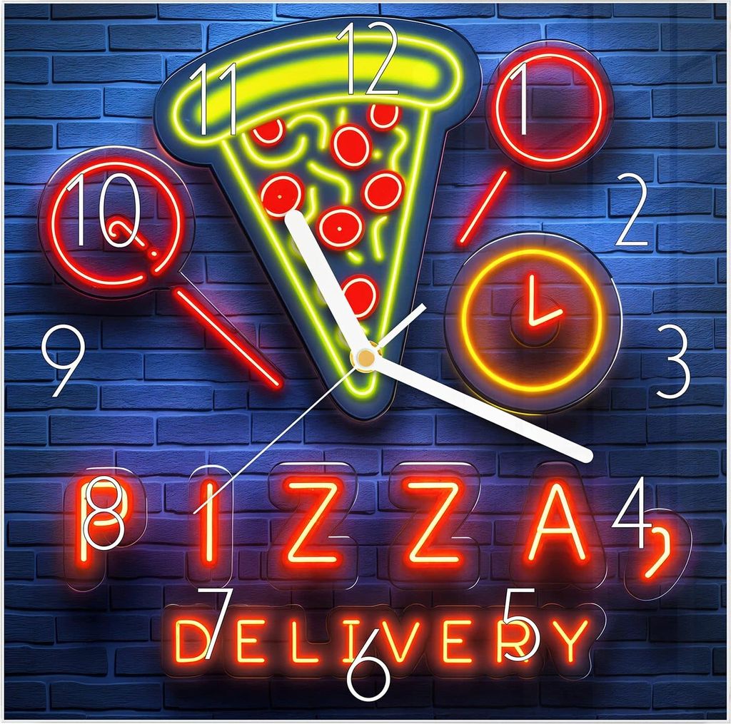 Wanduhr aus Glas mit Motiv Pizzalieferservice- 30 x 30 cm - inkl. Aufhängesystem