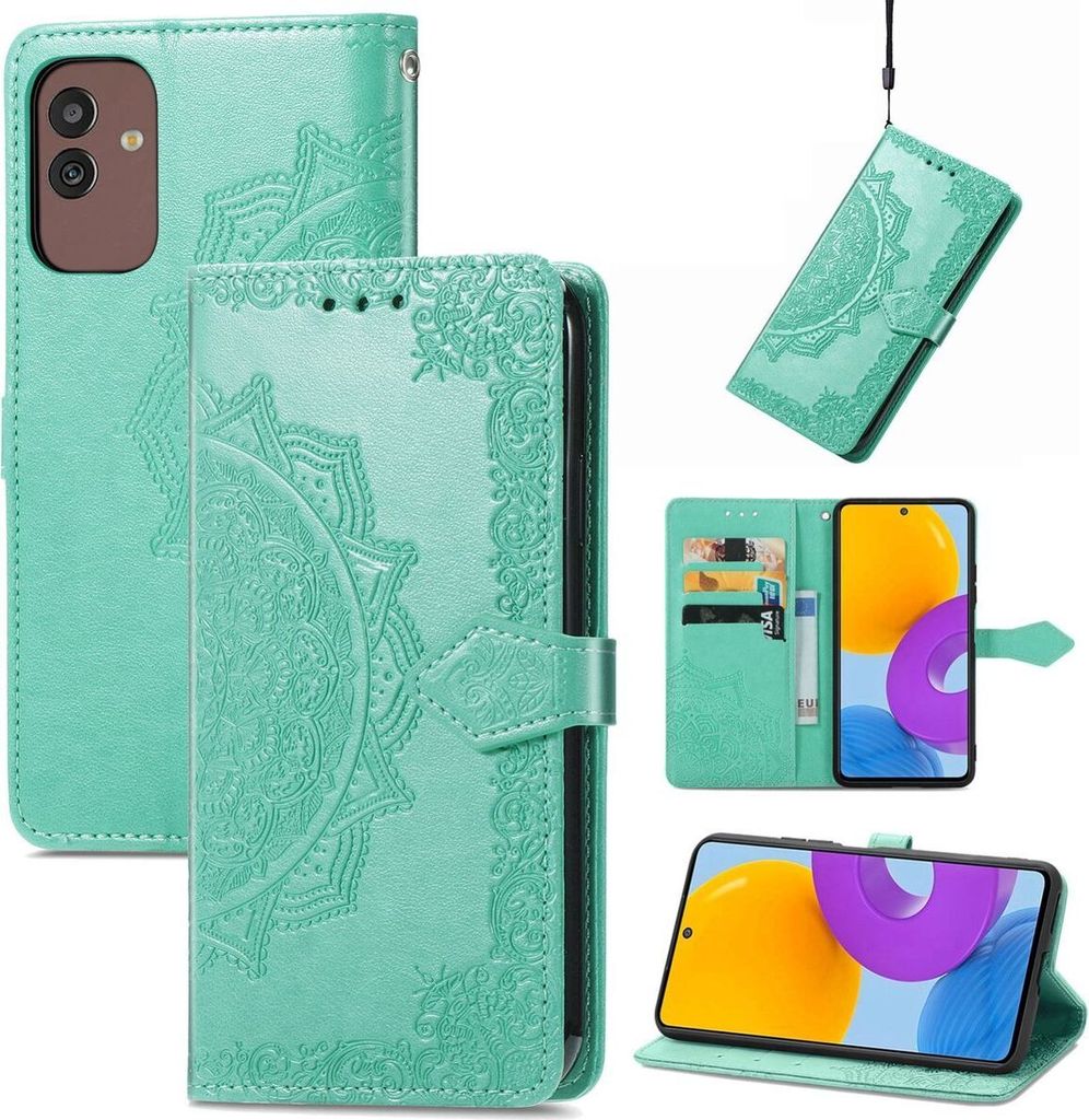 König Design Hülle kompatibel mit Samsung Galaxy M13 5G Kunstleder Handyhülle - Handy Case Grün