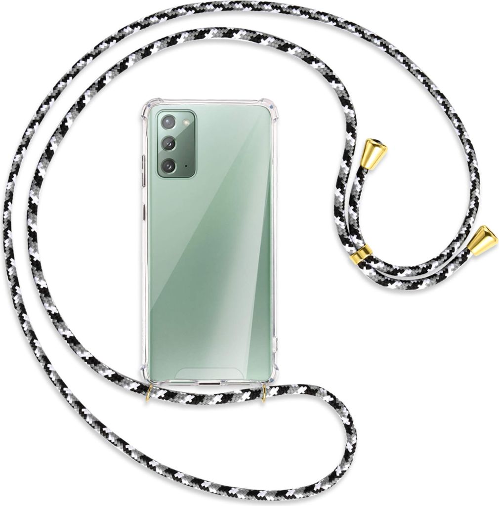 Handykette Backcover-Schutzhülle mit Band (Metall goldfarben) für Samsung Galaxy Note20 4G/5G (N980,N981) - schwarz/grau/weiß