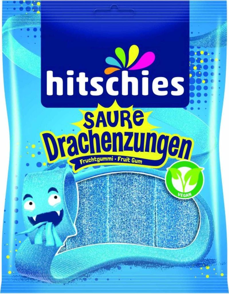 Hitschies Saure Drachenzungen Blau fruchtig saures Fruchtgummi 125g