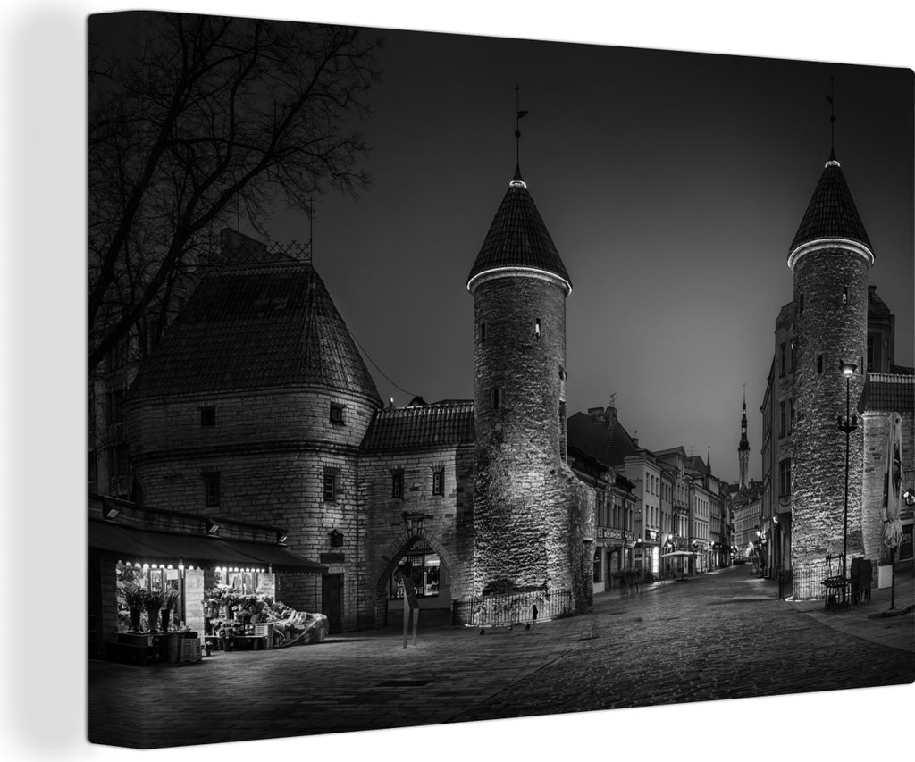OneMillionCanvasses - Leinwandbilder - 140x90 cm, Estland - Hafen - Schwarz - Weiß, Wandbilder Kunstdruck Wanddekoration - Foto auf Leinwand - G...