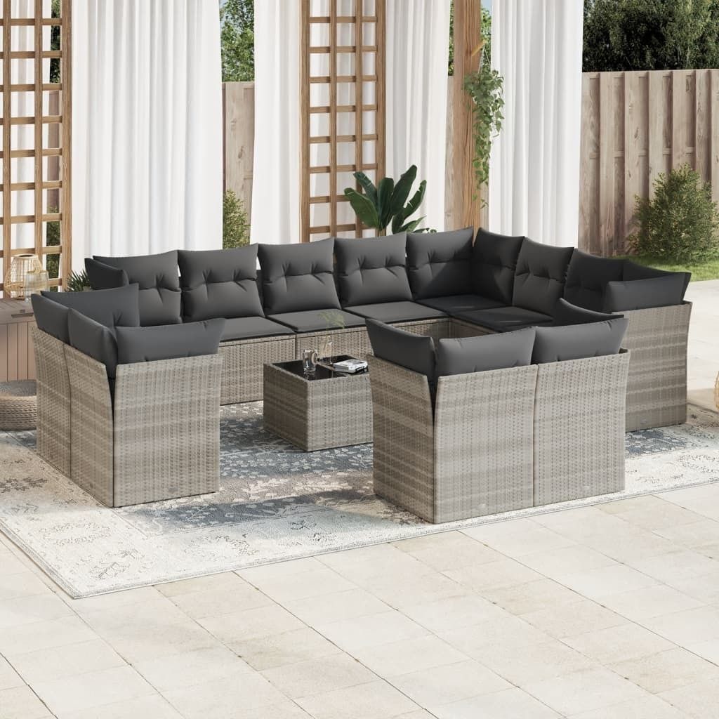 "Rabatt" 13-tlg. Garten-Sofagarnitur - mit sofa - mit Kissen Hellgrau Poly Rattan - Lounge-Dining set CC9686