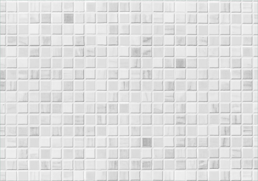 Wallario Poster - Fliesen im Bad weiß-grau, Kunstdruck Größe: 70 x 100 cm