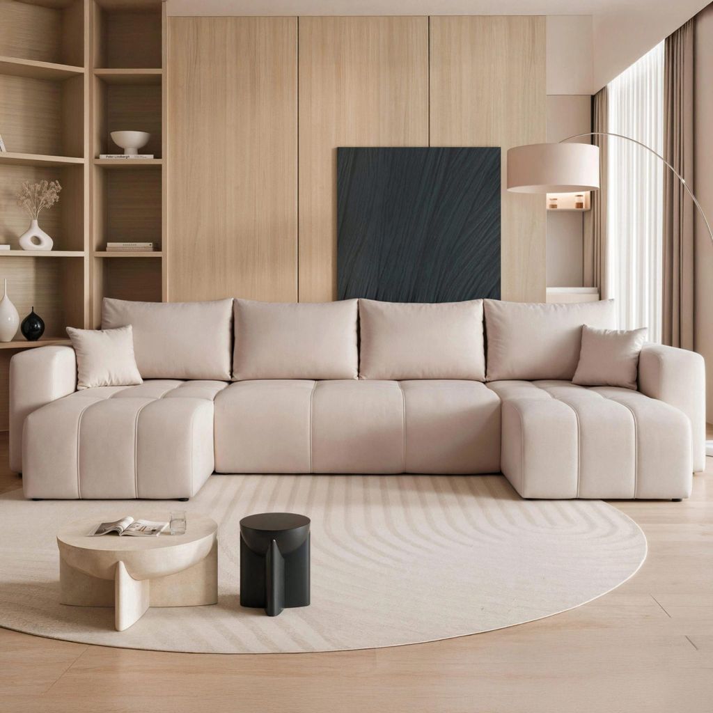Wohnlandschaft U-Form Orto U Manila 02 Beige Samtvelours Produktbild 