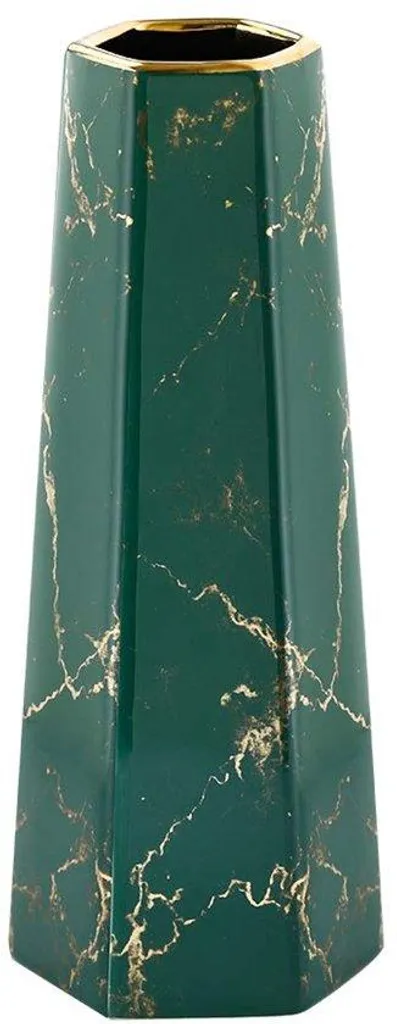 Grand vase en céramique vert émeraude et doré style marbre 30 cm