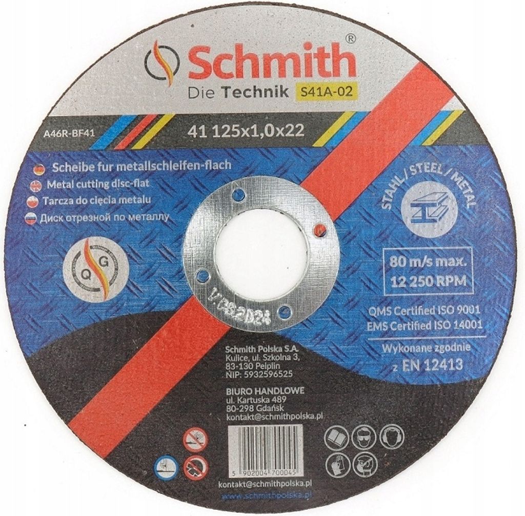 SCHMITH - Řezný kotouč 125 mm x 1,0 mm na kov, nerezová Obrázek produktu 