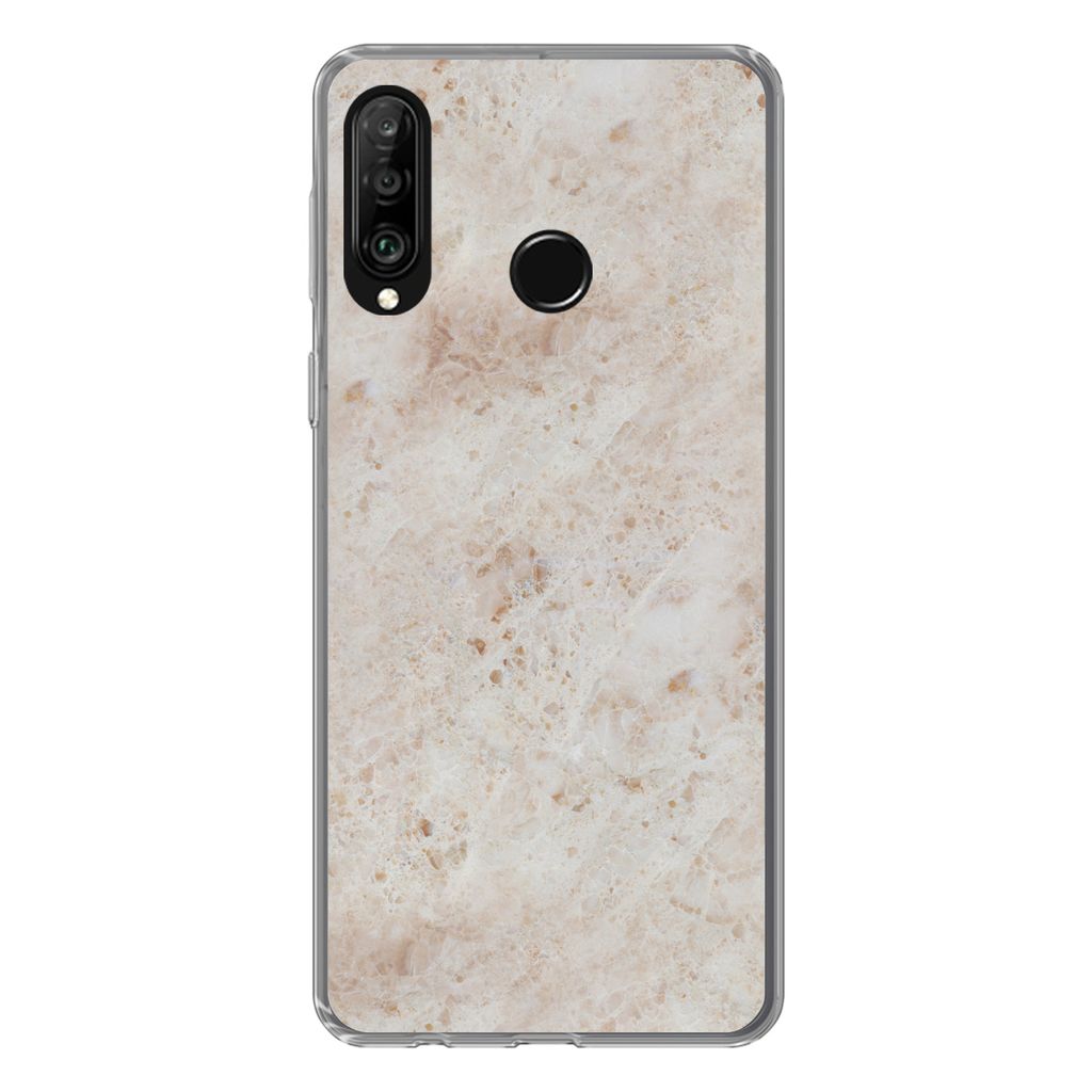 MuchoWow Handyhülle Schutzhülle Hülle für Huawei P30 Lite Marmor - Muster - Braun Silikon Softcase Handy Hülle - Handyhülle