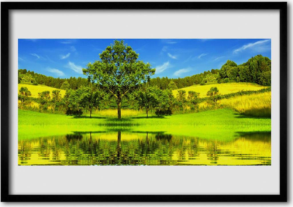Bild 100x70 MDF-Rahmen Wandkunst Baum Wiese Natur
