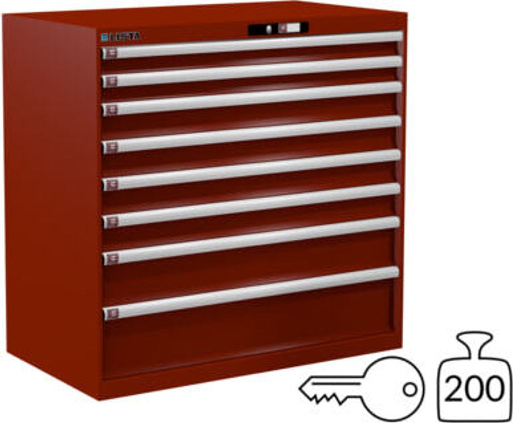 Lista Schubladenschrank - 78.764.070 - 1.000x1.023x572 mm (HxBxT) - 8 Schubladen - 200 kg - Key Lock - rubinrot (RAL 3003)