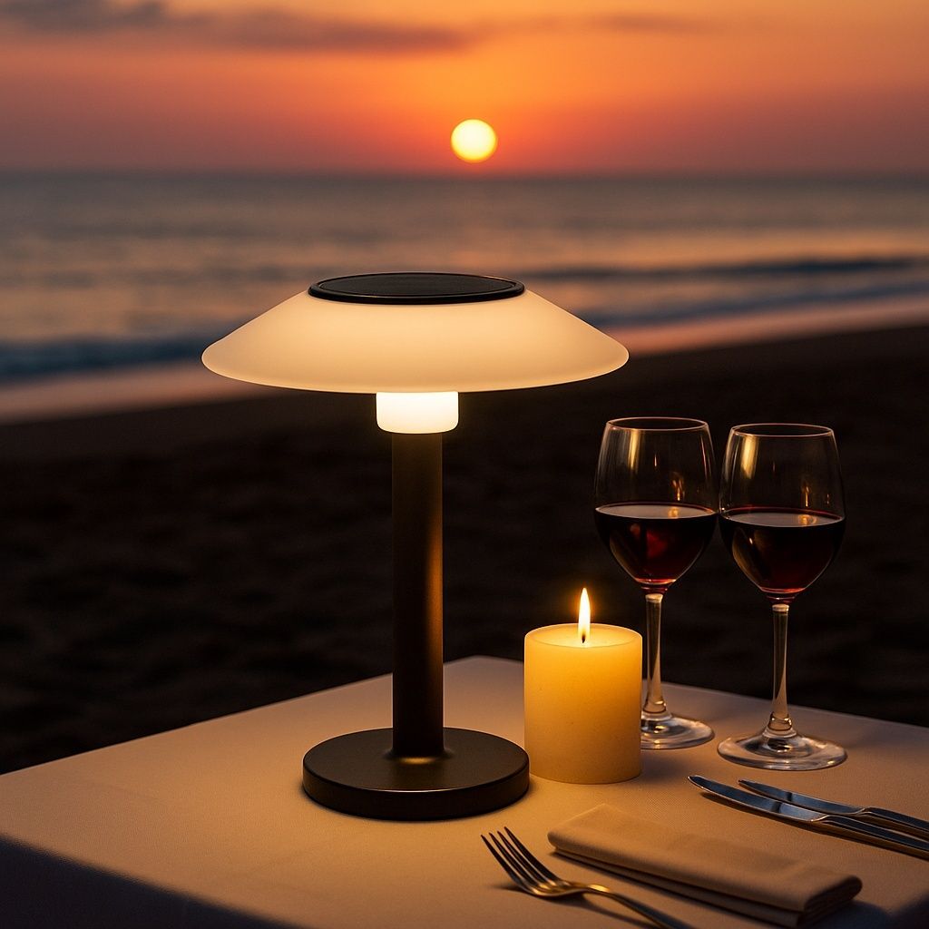 MeLiTec Solar-Tischleuchte SO47 - USB-C Ladekabel, Schwarz/Weiß - Stilvolle Outdoor- & Indoor-Leuchte Akkubetrieb, ideal für Balkon, Garten & Ter...