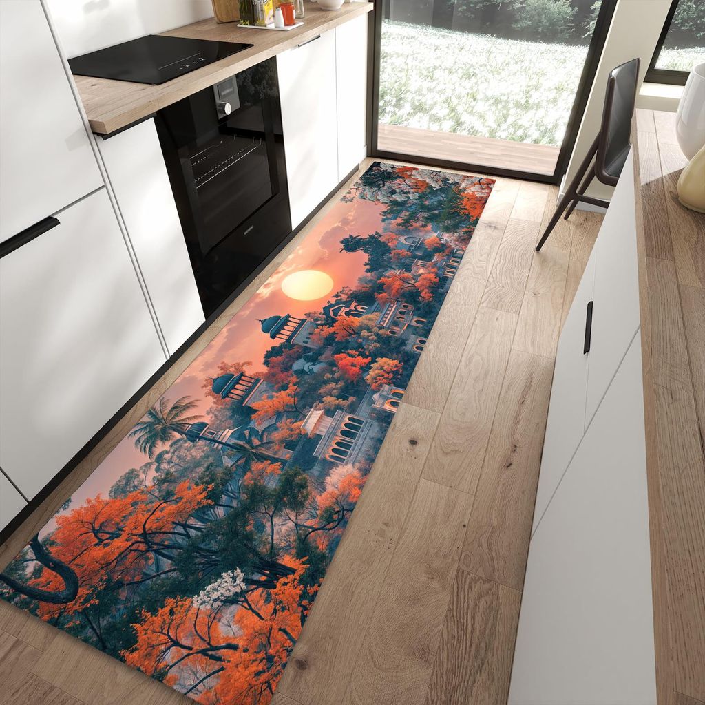 Küchenteppich 80x300cm rutschfest & abwischbar PVC Läufer - Sonnenuntergangspalast