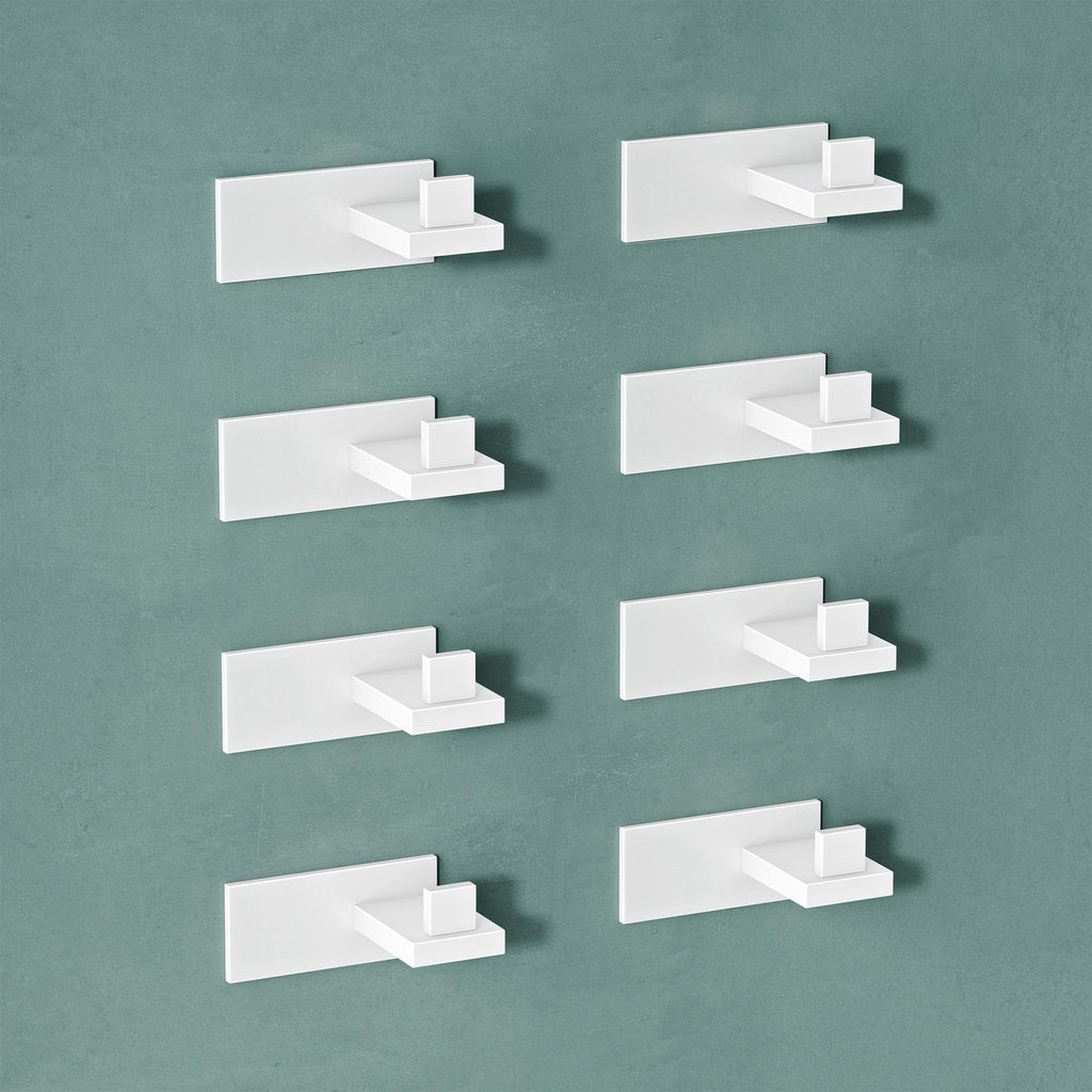 Mai & Mai Kleiderhaken 8 Stück Wandgarderobe Wandhaken aus Edelstahl Garderobenleiste Garderobenhaken 8cm Matt weiß Stalo-06