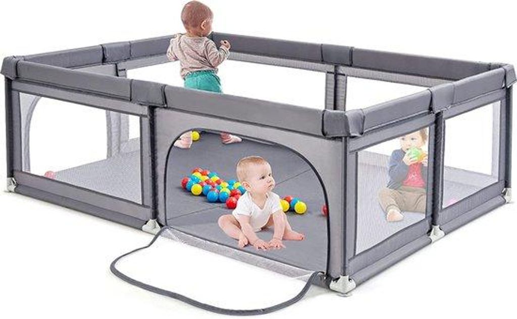 Baby-aktivitätsbox, bequeme, draagbare Aktivitätsstation für Kinder, mit Sicherheitstür, atmungsaktive Netzwände, Anti-Slip-Zungen und 50 Bäl...