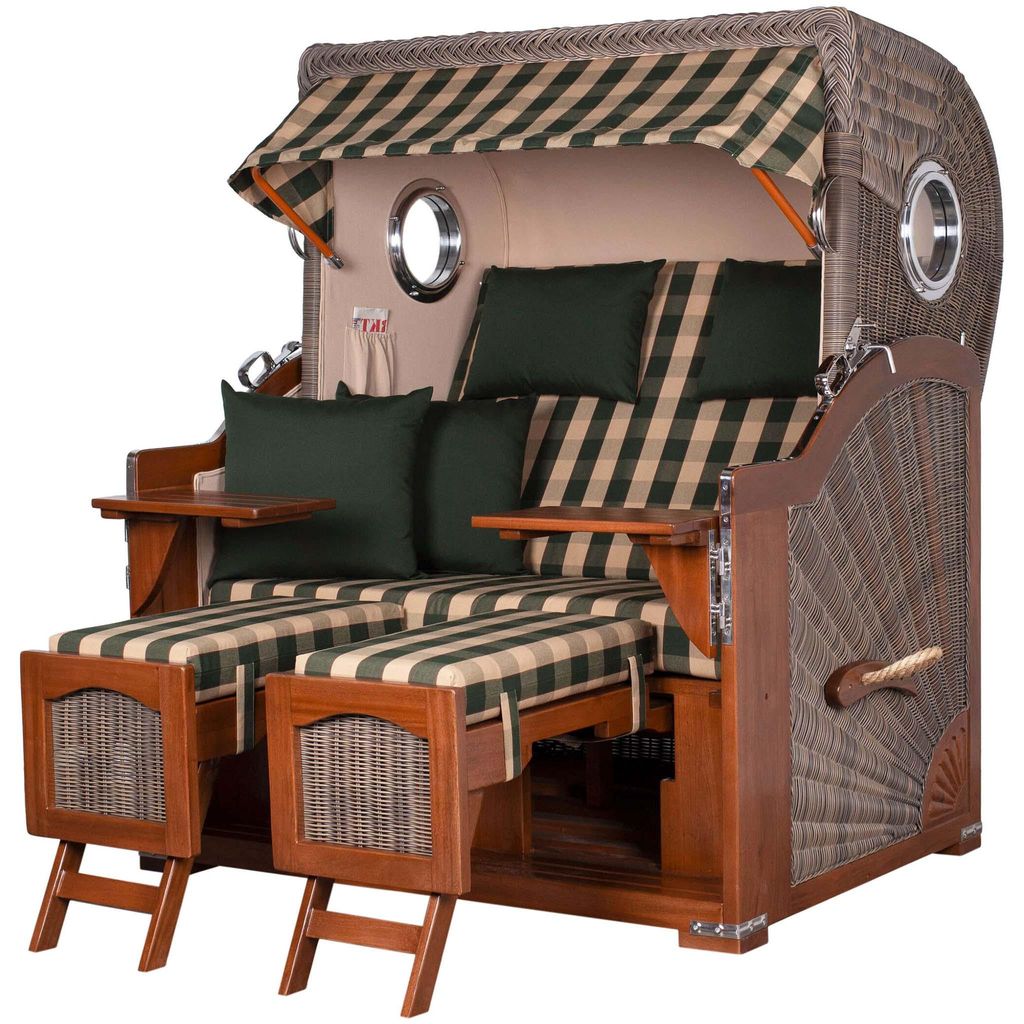 Strandkorb-Set - bene living - Ammersee Grande XL Mahagoni - PE grau - Modell 506 - inkl. Liftersystem