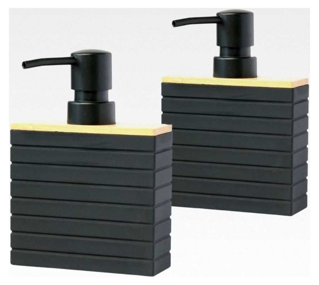 Seifenspender Bamboo Schwarz, 2er Set für Küche und Bad, freistehend