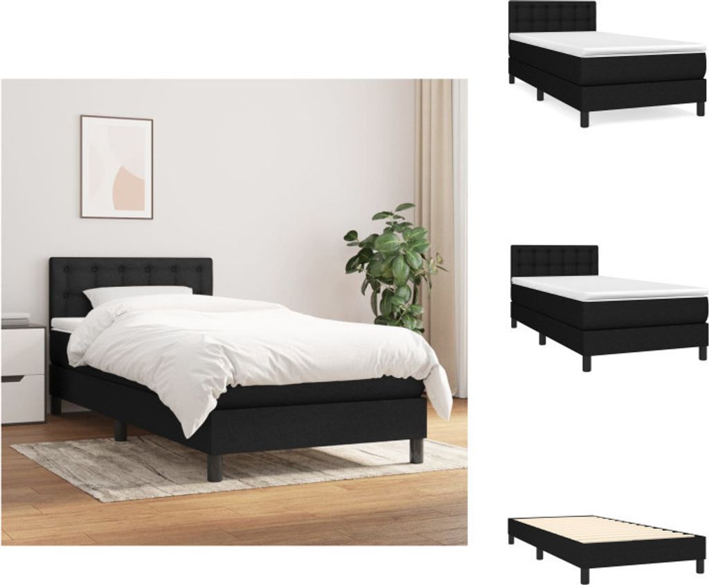 vidaXL Boxspringbett mit Matratze Schwarz 100x200 cm Stoff - Betten & Bettgestelle