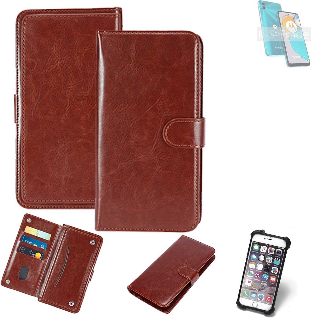 K-S-Trade 360° Hülle kompatibel mit Motorola Moto E22s braun Kunstleder Case BookCase WalletCase Kunstlederederhülle Handyhülle, Rundumschutz