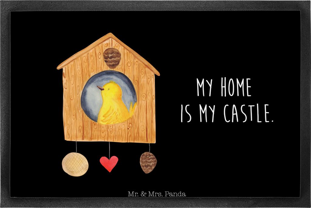 Mr. & Mrs. Panda Schmutzfangmatte Vogel Haus 60 x 90 cm - Schwarz - Geschenk, Schuhabstreifer, Fussmatte, Wohnung, fußmatte, Zuhause, bodenmatte, ...