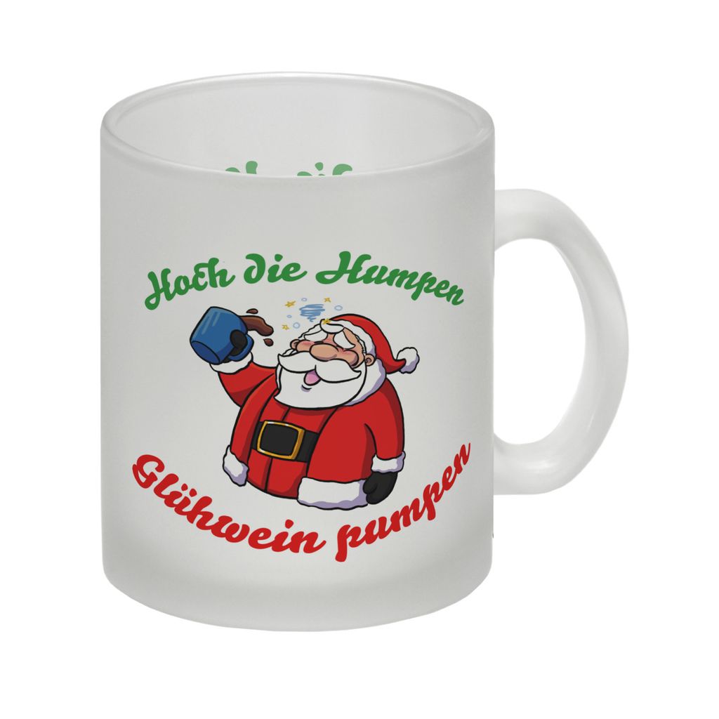 Glas Tasse mit betrunkenem Weihnachtsmann - Hoch die Humpen, Glühwein pumpen