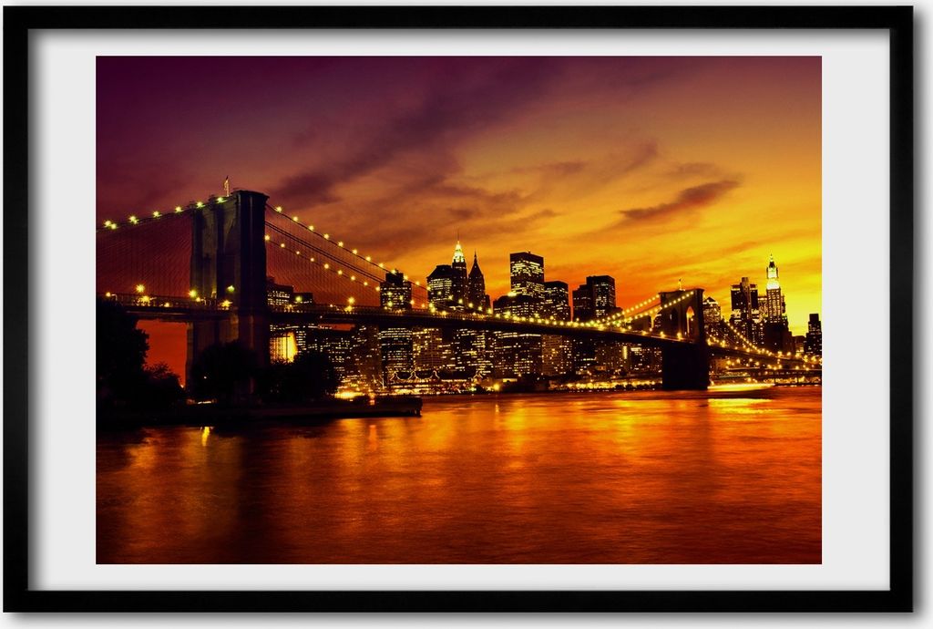 Bild 60x40 MDF-Rahmen, Wandkunst Brooklyn Brücke