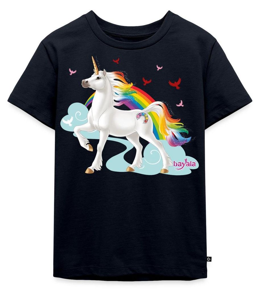 Spreadshirt Schleich Bayala Regenbogeneinhorn Hengst Kinder Premium T-Shirt, 110/116 (4 Jahre), Navy