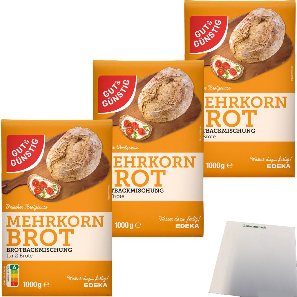 Gut & Günstig Brotbackmischung Mehrkornbrot 3er Pack (3x1000g Packung) + usy Block