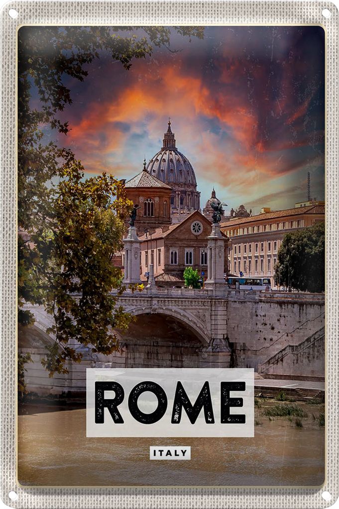 Blechschild Reise 20x30cm Rom Italien Fluss Kathedrale