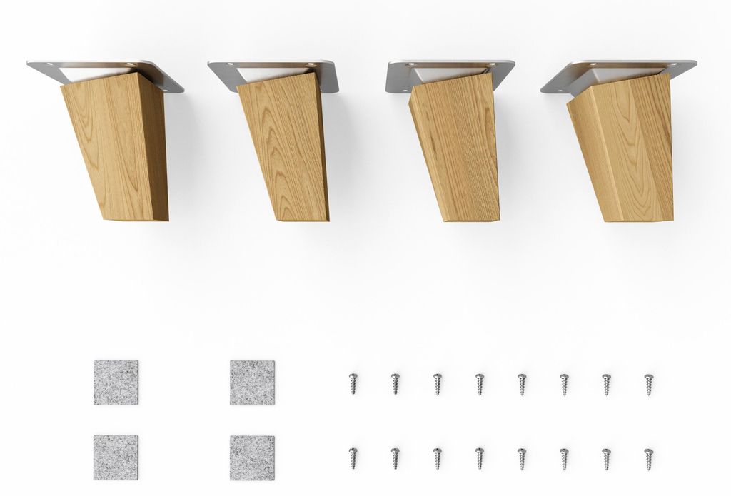 4x sossai Holzfüße eckig - schräge Ausführung 8cm Eiche Produktbild 