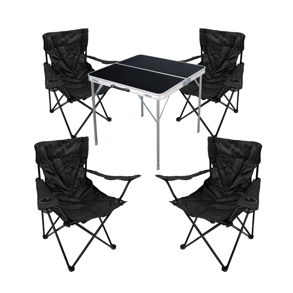 5-teiliges Campingmöbel Set Tisch schwarz + Campingstühle mit Tasche
