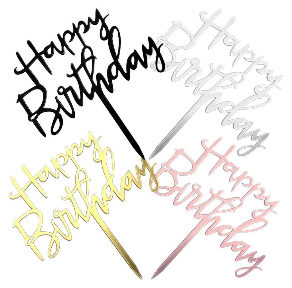 8 Stück Happy Birthday Acryl Cake Topper Set Gold Roségold Produktbild 