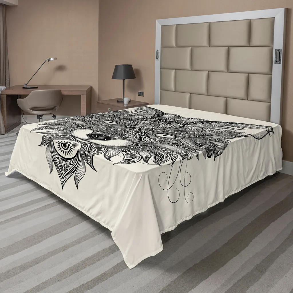Drap de Lit Grande Taille 275x260 cm Motif Renard Anti-Décoloration