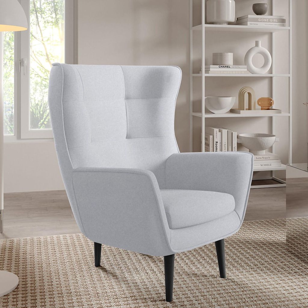 Sessel Franco Polstersessel, Einzelsessel mit Rückenlehne für Wohnzimmer und Esszimmer, bequemer Sessel, schwarze Holzfüße – Stoff Castel 85