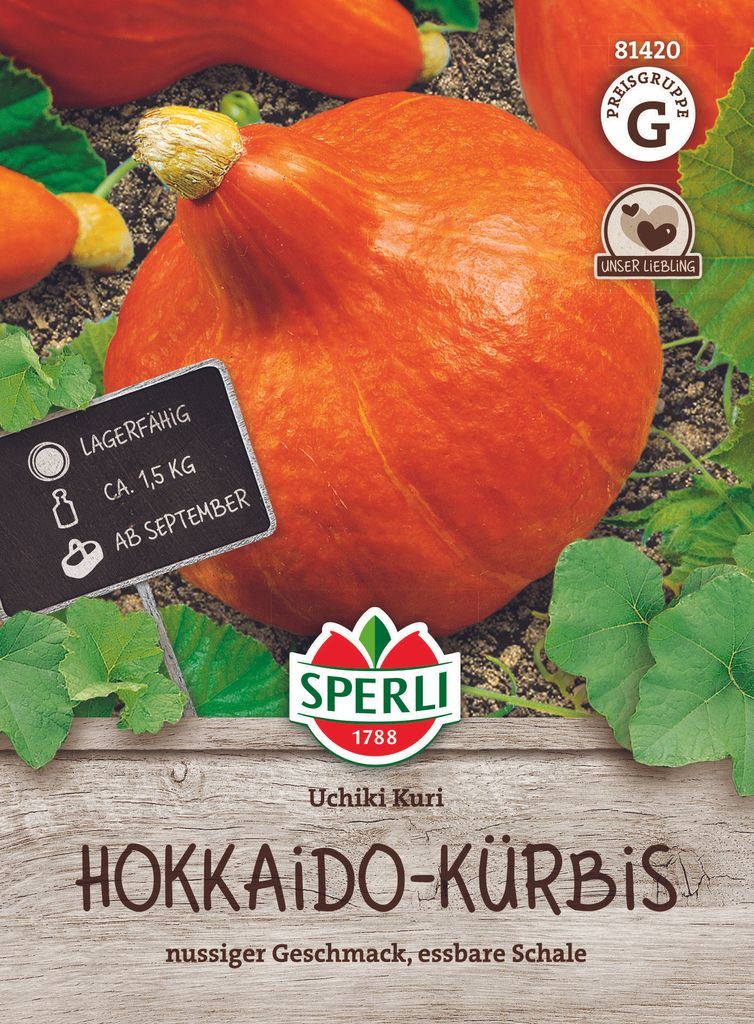 SPERLI Kürbissamen Uchiki Kuri Cucurbita maxima 6 Pflanzen Produktbild 