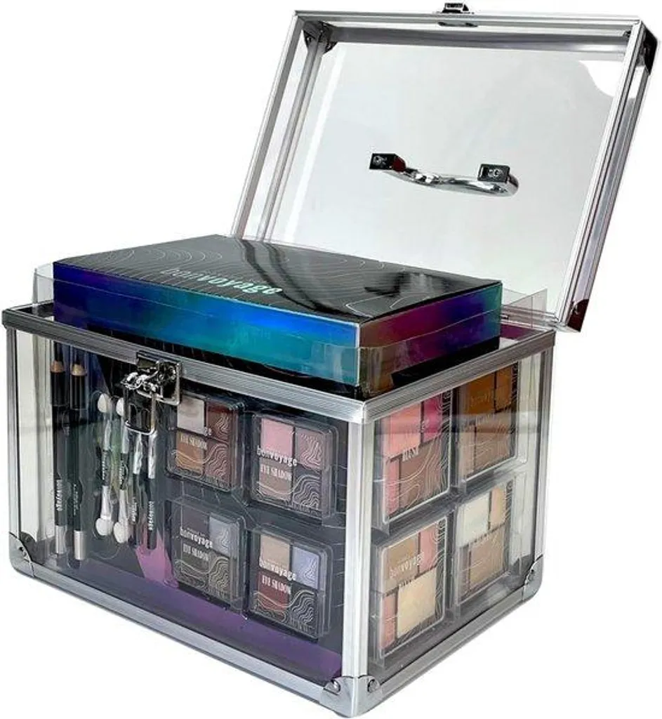 Kit de maquillage complet de voyage 45 pièces en valisette cristal