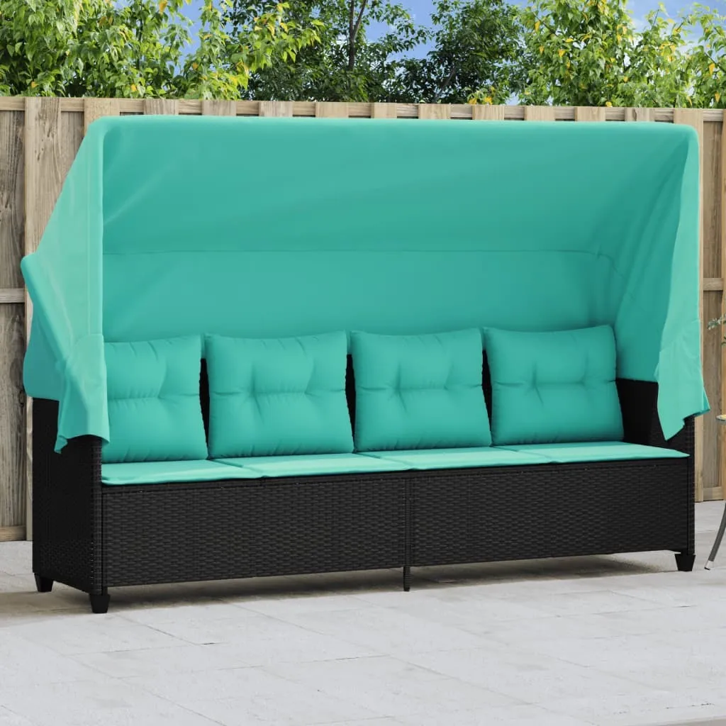 Chaise longue anti-UV en poly rotin avec toit et coussin amovible