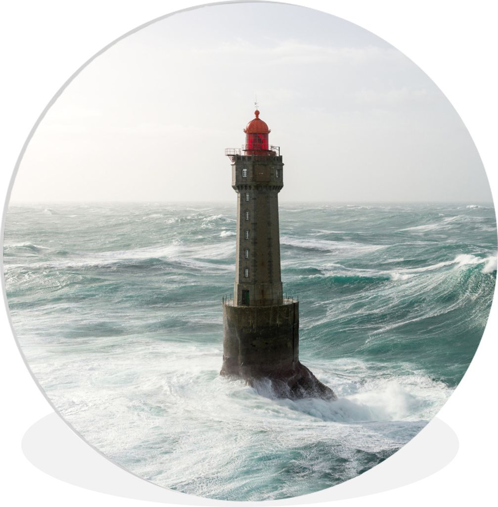 MuchoWow Rundes Wandbild - Runde Bilder Leuchtturm - Meer - Frankreich Ø 30 cm Kreis Wanddekoration Kunststoff - Wandkreis - Wandschmuck - Schla...