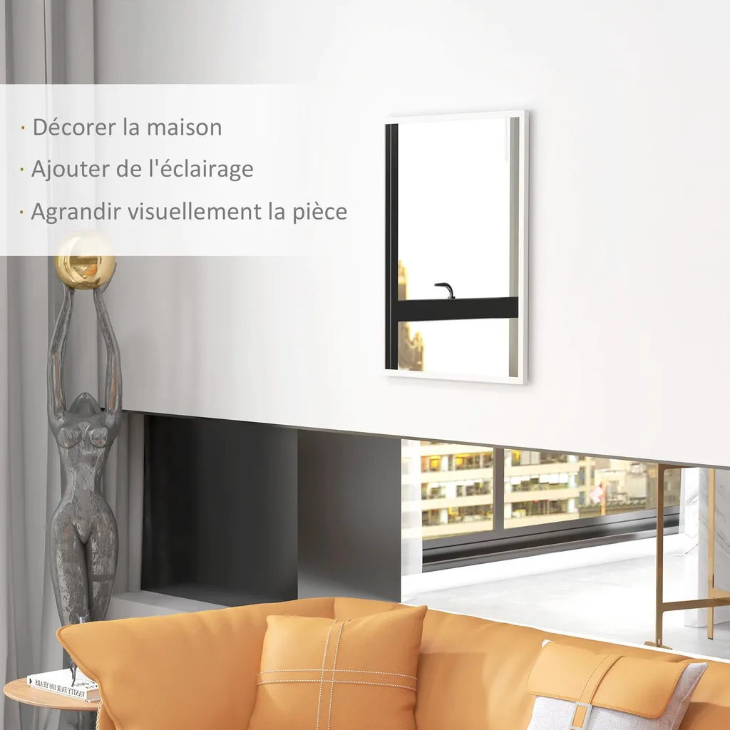 Miroir Mural Cadre MDF Robuste 60x80 cm - Finition Blanche Moderne Pro
