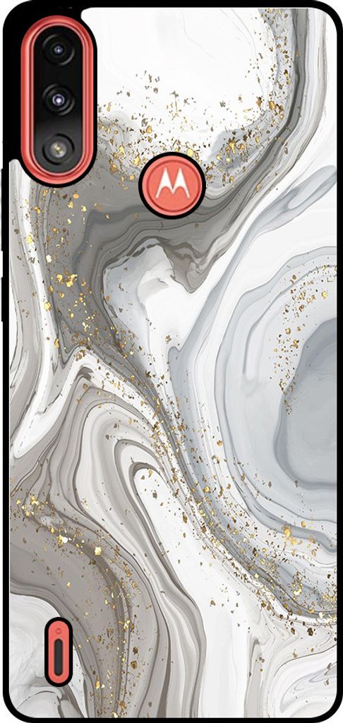 Smartphonica Handytasche passend für Motorola Moto E7i Power / E7 Power mit Marmordruck - TPU Rückseitenschutzhülle Marmordesign - Silber
