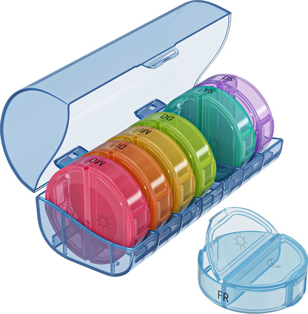 WELLGRO runde Tablettenbox für 7 Tage - Pillendose bunt 2 Produktbild 
