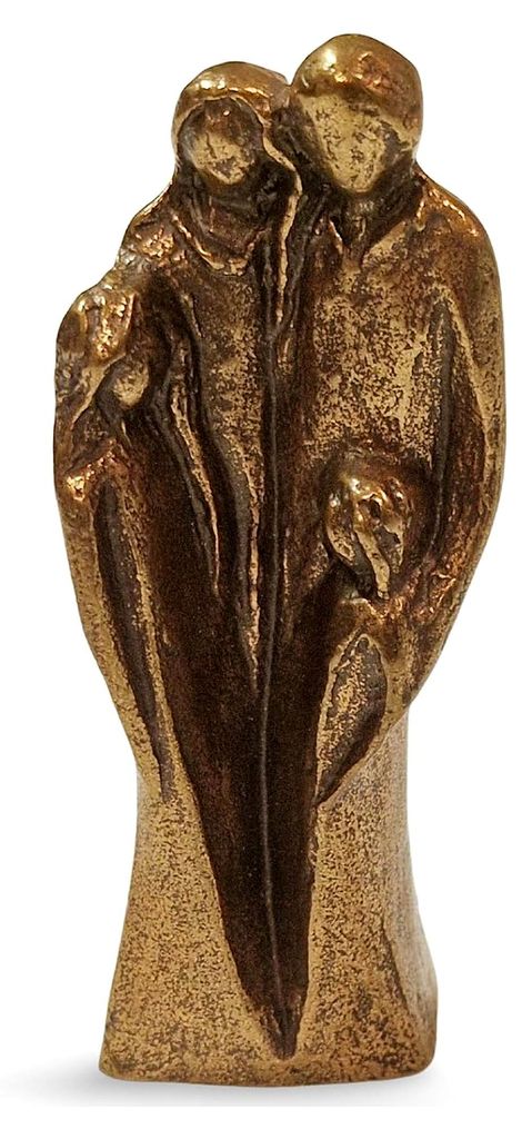 Familienengel Figur aus massiver goldener Bronze, 9 cm, Geschenk zur Geburt oder Weihnachten, religiöser und spiritueller Engel zum Aufstellen