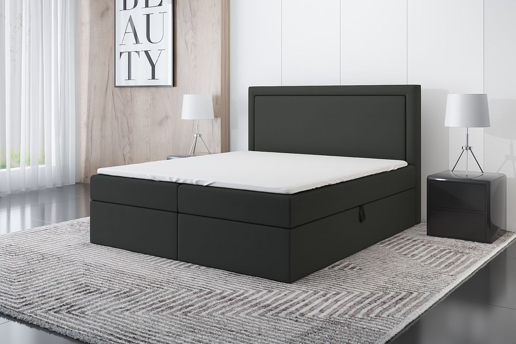 Boxspringbett RODI 140x200 mit 2 Bettkästen, Bonell-Matratze und Topper. Farbe: Grau.