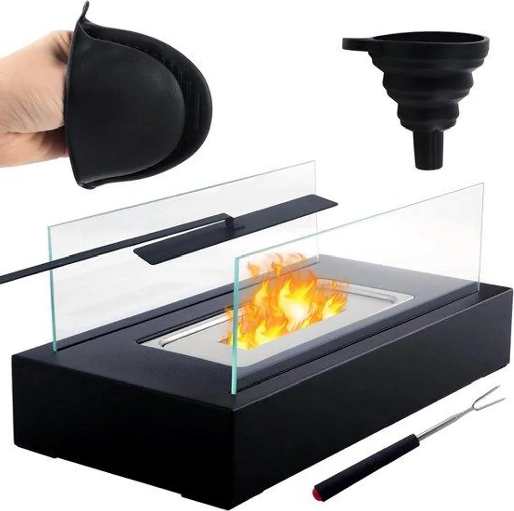 Brûleur de table au bioéthanol - Foyer portable métallique Noir 25cm