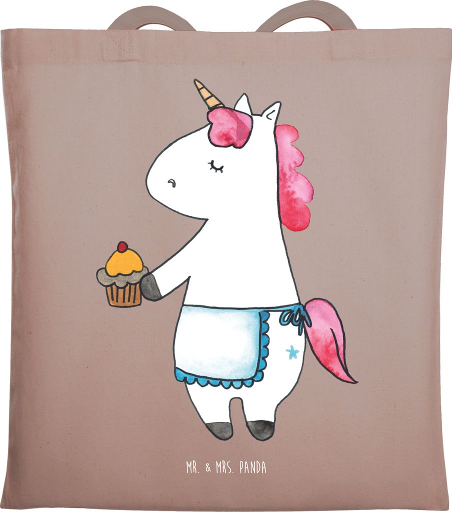 Mr. & Mrs. Panda Tote Bag Einhorn Muffin - Braun Pastell - Geschenk, Shopping Tasche, Unicorn, Schultasche, Stoffbeutel, Geburtstag, Geburtstagsgr...