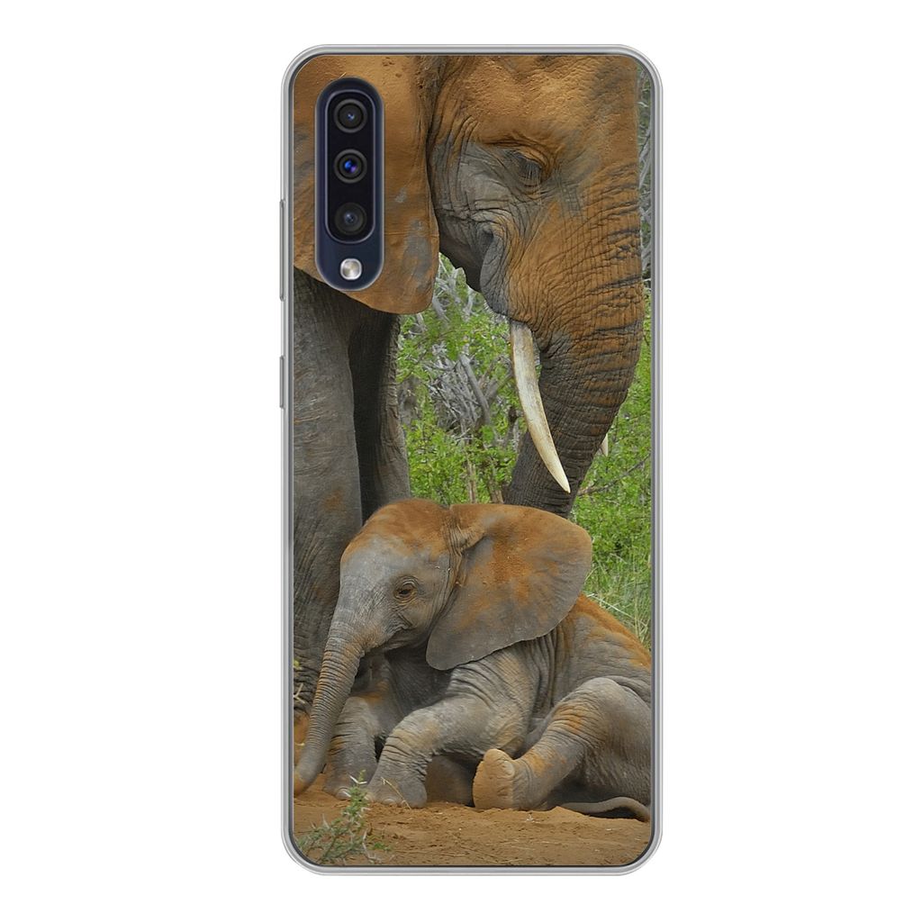 MuchoWow Handyhülle Schutzhülle Hülle für Samsung Galaxy A50 Elefant - Tiere - Sand - Natur Silikon Softcase Handy Hülle - Mobiltelefonhülle
