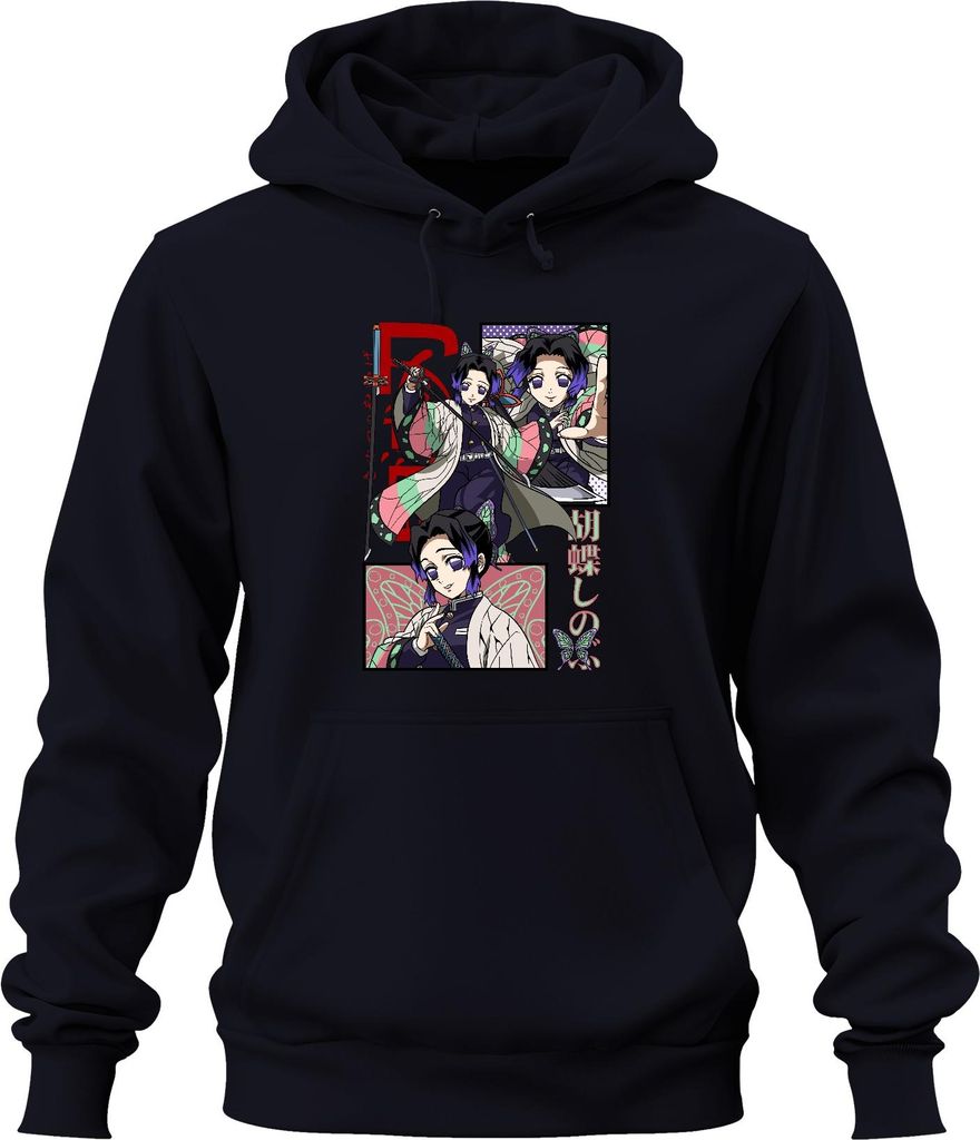 Shinobu Kocho Kimetsu no Yaiba Anime Schmetterling Katana Uni Hoodie Kapuzenpullover, Navy, L