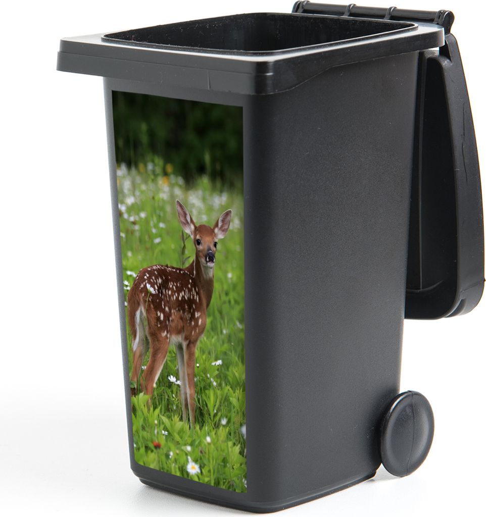 MuchoWow Mülltonnenaufkleber Hirsche - Blumen - Wald 38x80 cm - Behälteraufkleber - Mülleimer-Aufkleber - Container-Aufkleber
